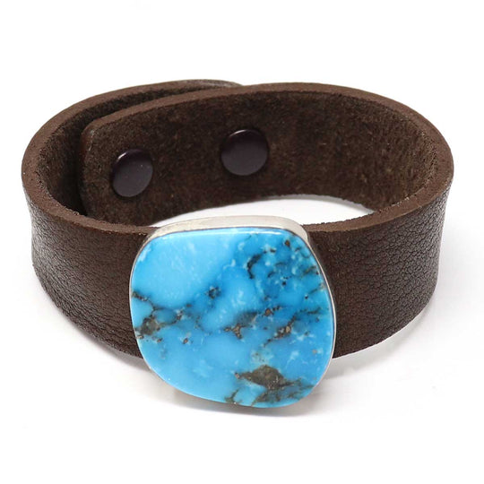 Turquoise & Leather Bracelet by Milton Lee