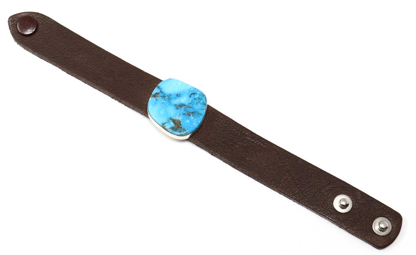 Turquoise & Leather Bracelet by Milton Lee