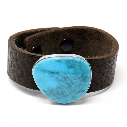 Adjustable Turquoise & Leather Bracelet by Milton Lee