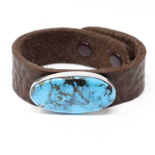 Adjustable Turquoise & Leather Bracelet by Milton Lee