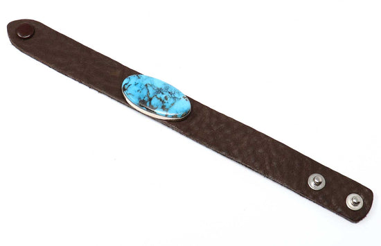 Adjustable Turquoise & Leather Bracelet by Milton Lee
