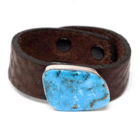 Adjustable Turquoise & Leather Bracelet by Milton Lee
