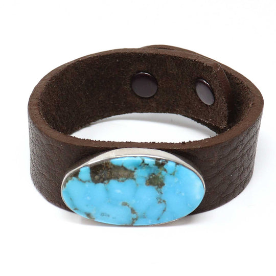Adjustable Turquoise & Leather Bracelet by Milton Lee