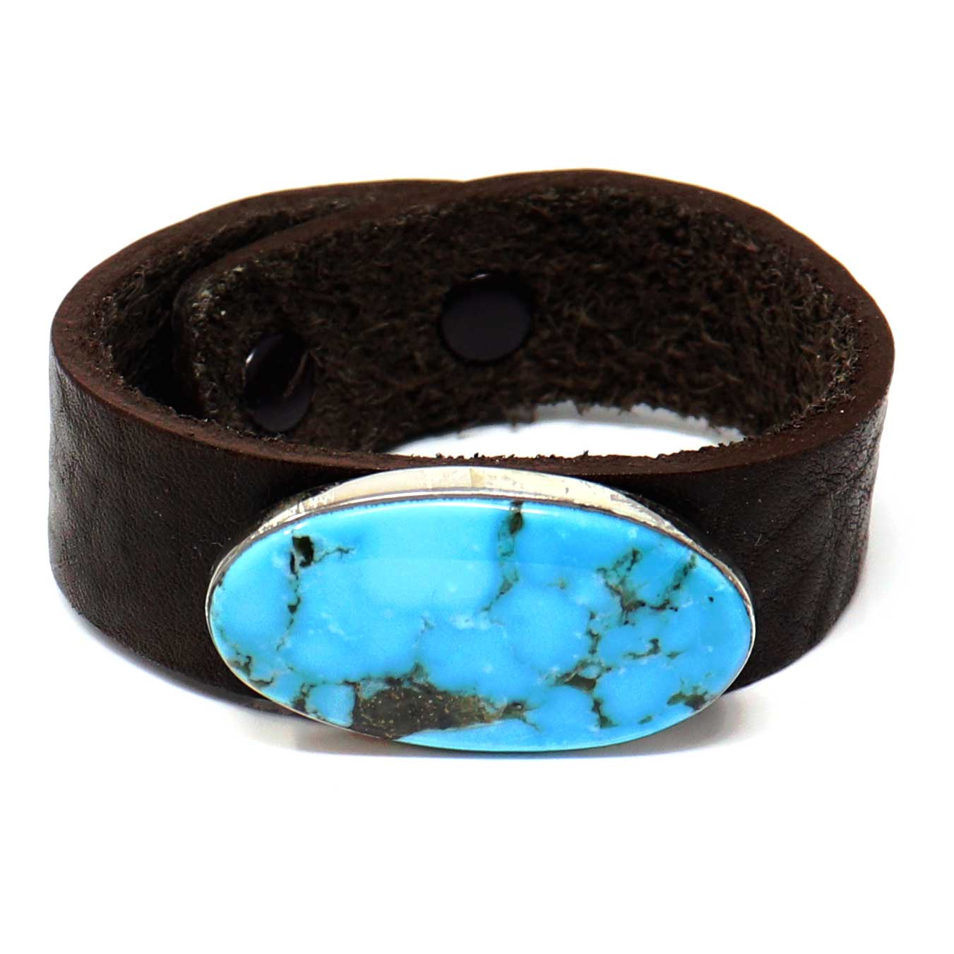 Adjustable Turquoise & Leather Bracelet by Milton Lee