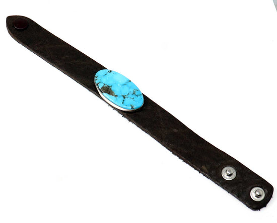 Adjustable Turquoise & Leather Bracelet by Milton Lee