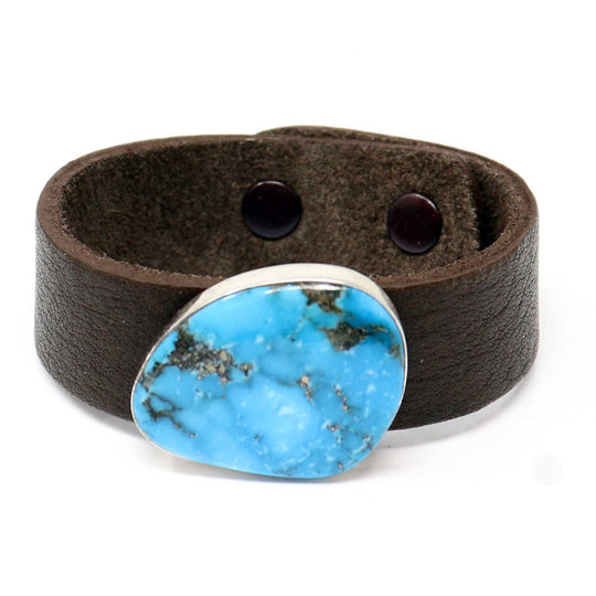 Adjustable Turquoise & Leather Bracelet by Milton Lee