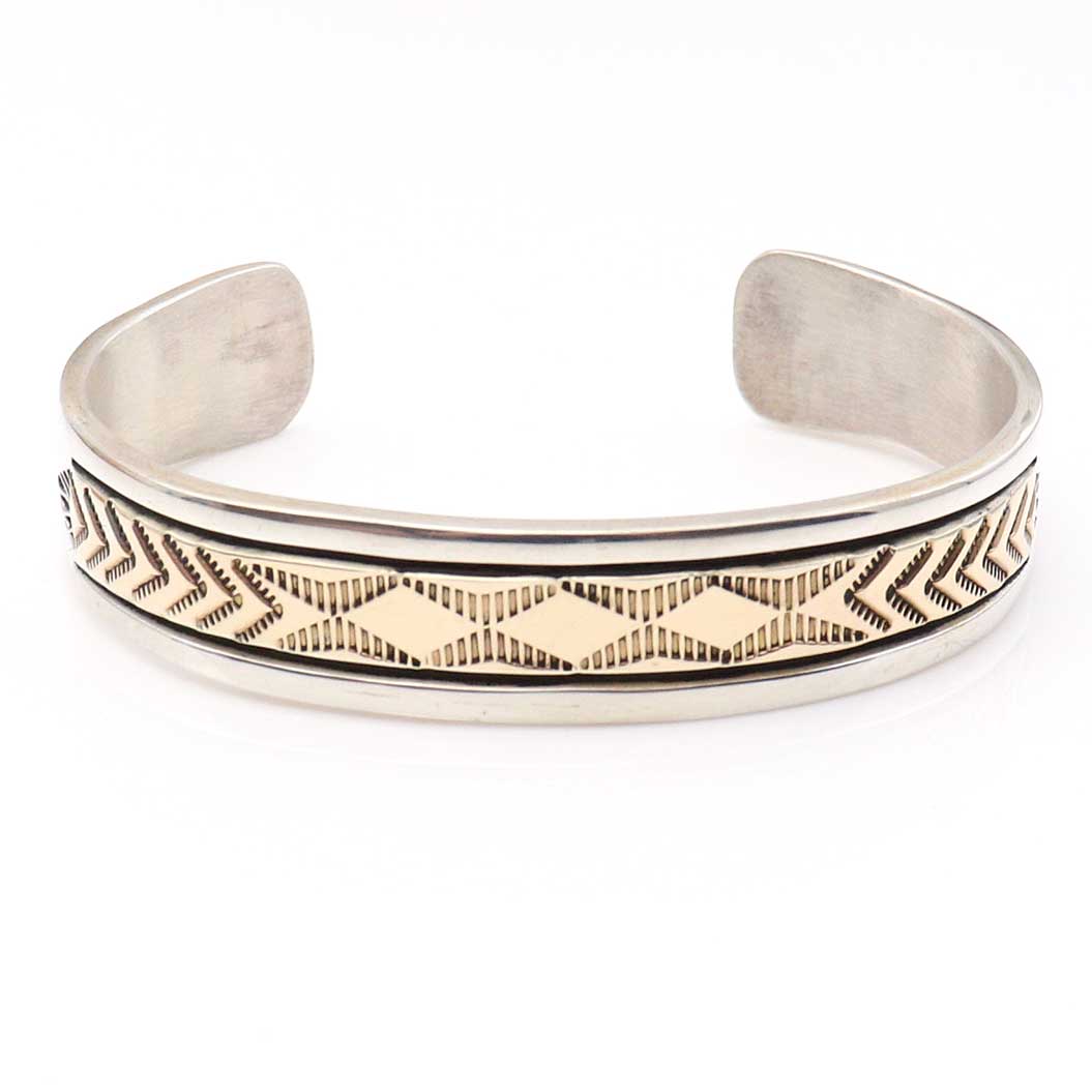 Load image into Gallery viewer, Bruce Morgan Stamped Silver &amp;amp; Gold Bracelet XLG

