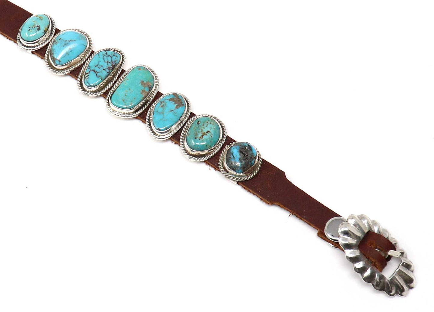 Load image into Gallery viewer, Turquoise &amp;amp; Leather Concho Bracelet by Martinez
