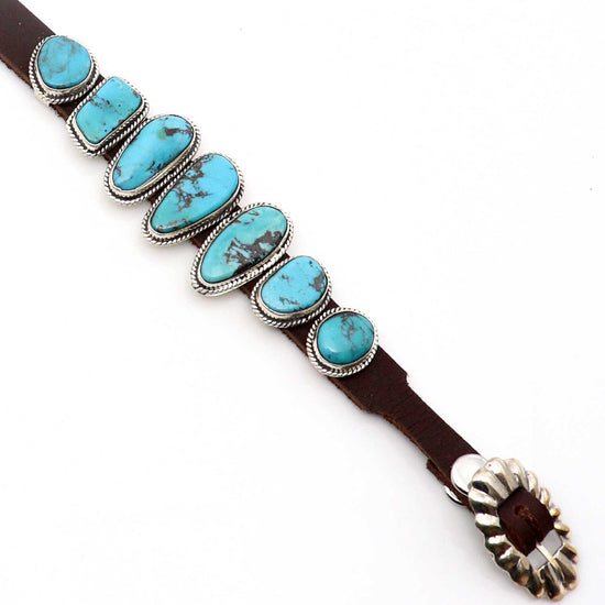 Load image into Gallery viewer, Turquoise &amp;amp; Leather Concho Bracelet by Martinez
