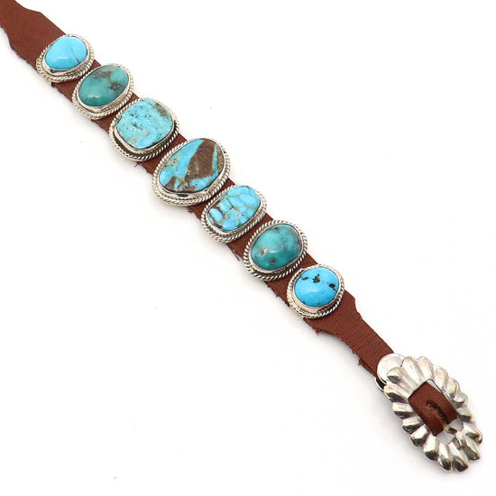 Turquoise & Leather Concho Bracelet by Martinez