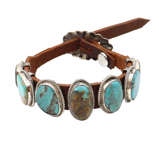 Turquoise & Leather Concho Bracelet by Rogers