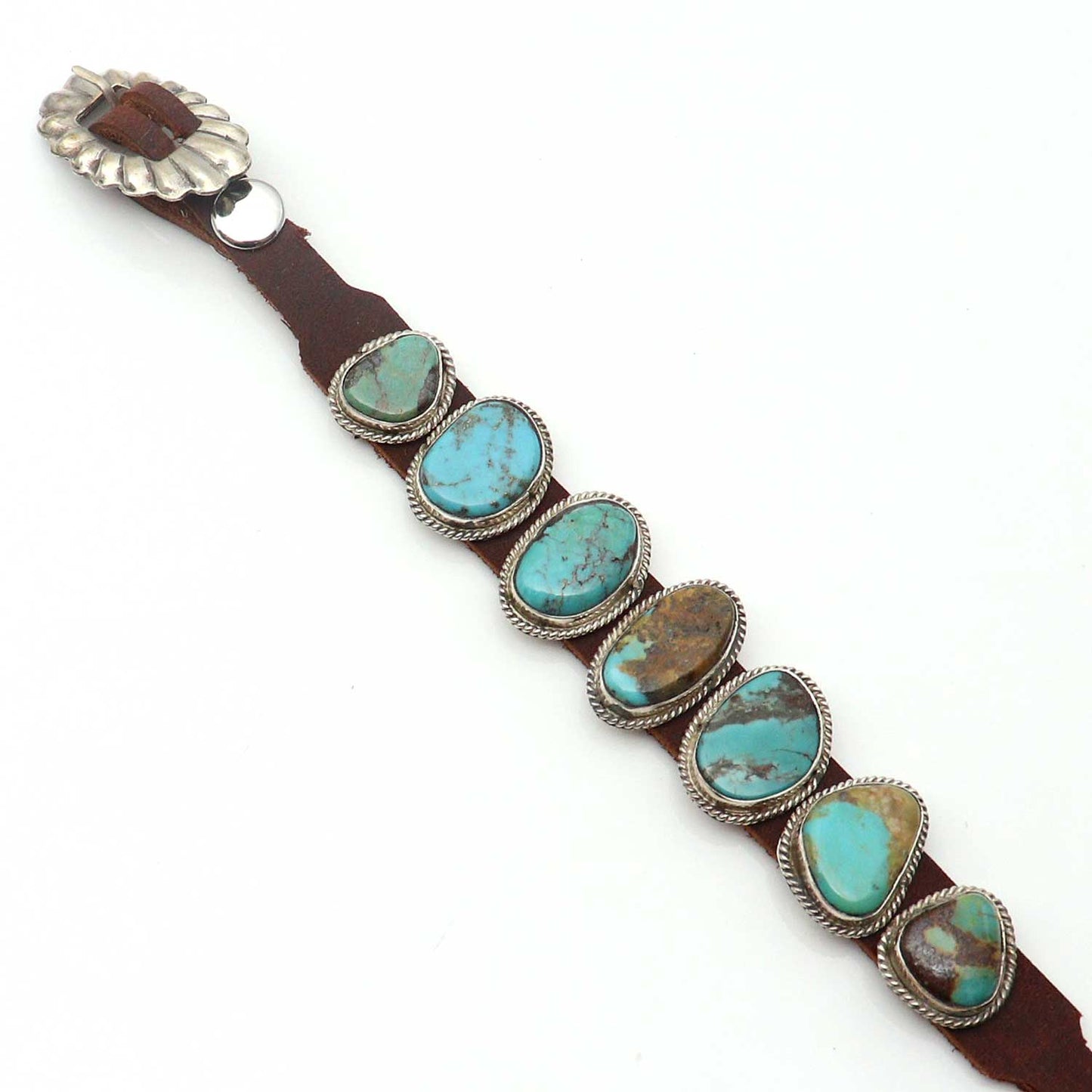 Turquoise & Leather Concho Bracelet by Rogers