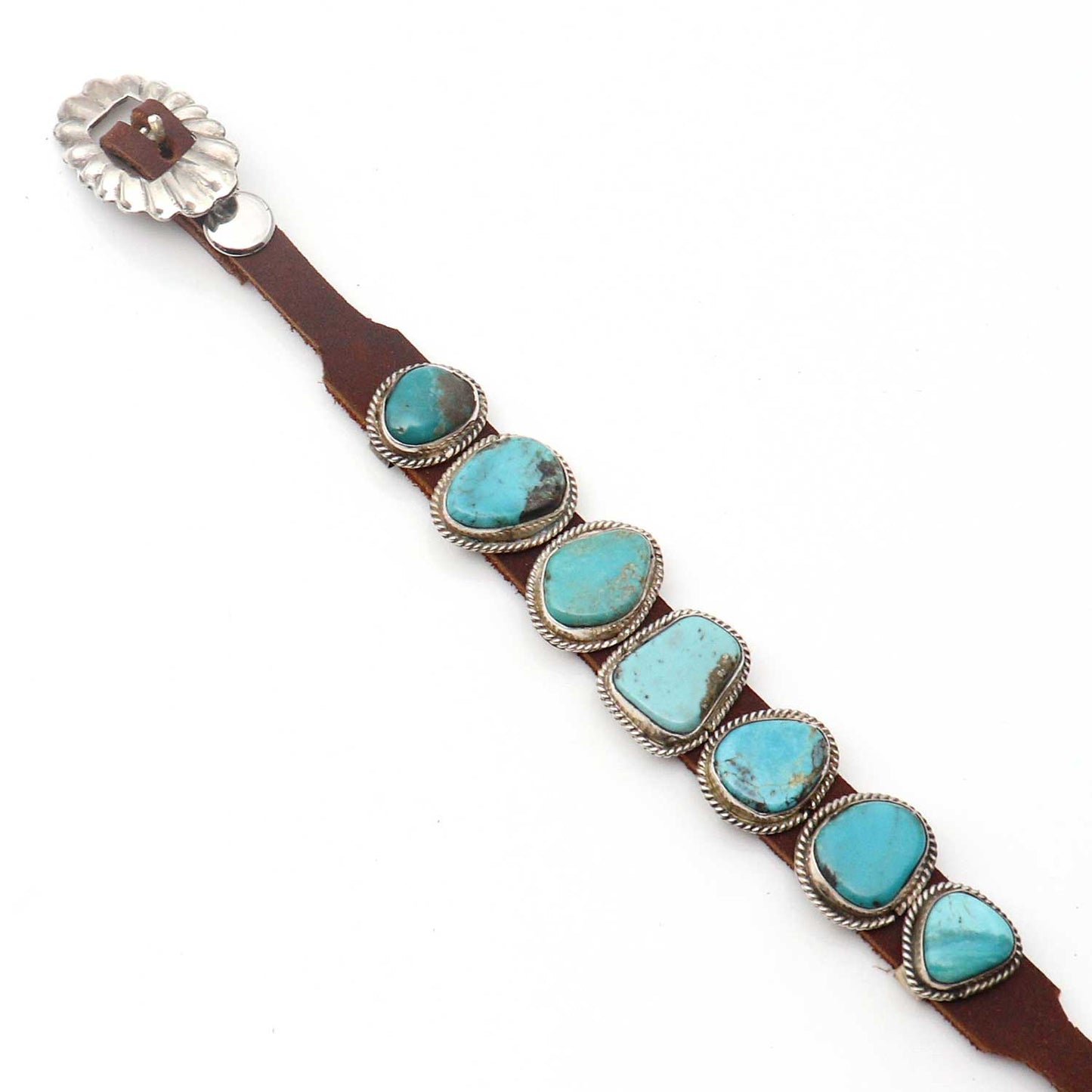 Turquoise & Leather Concho Bracelet by Rogers