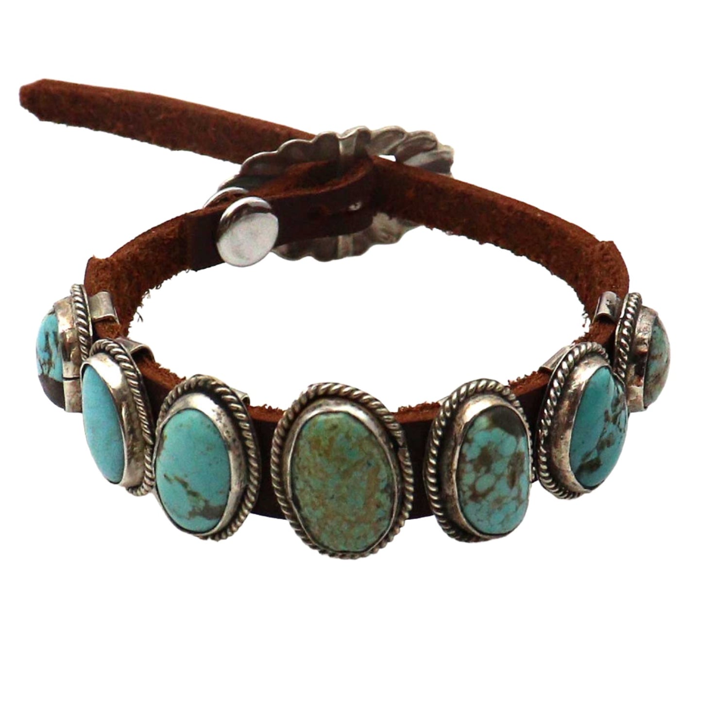 Turquoise & Leather Concho Bracelet by Rogers