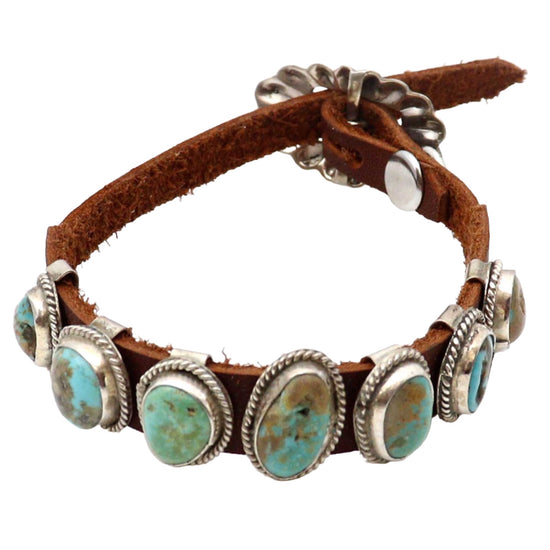 Turquoise & Leather Concho Bracelet by Rogers