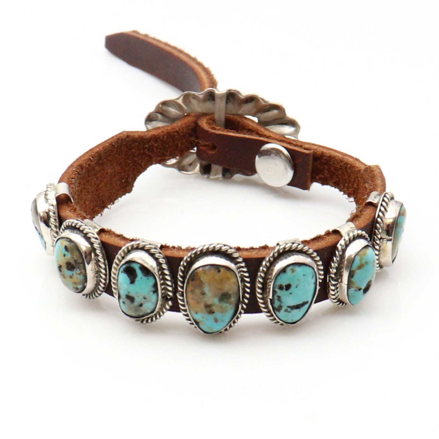 Turquoise & Leather Concho Bracelet by Rogers