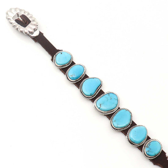 Turquoise & Leather Concho Bracelet by Bobby Willie