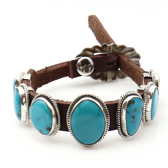 Turquoise & Leather Concho Bracelet by Bobby Willie