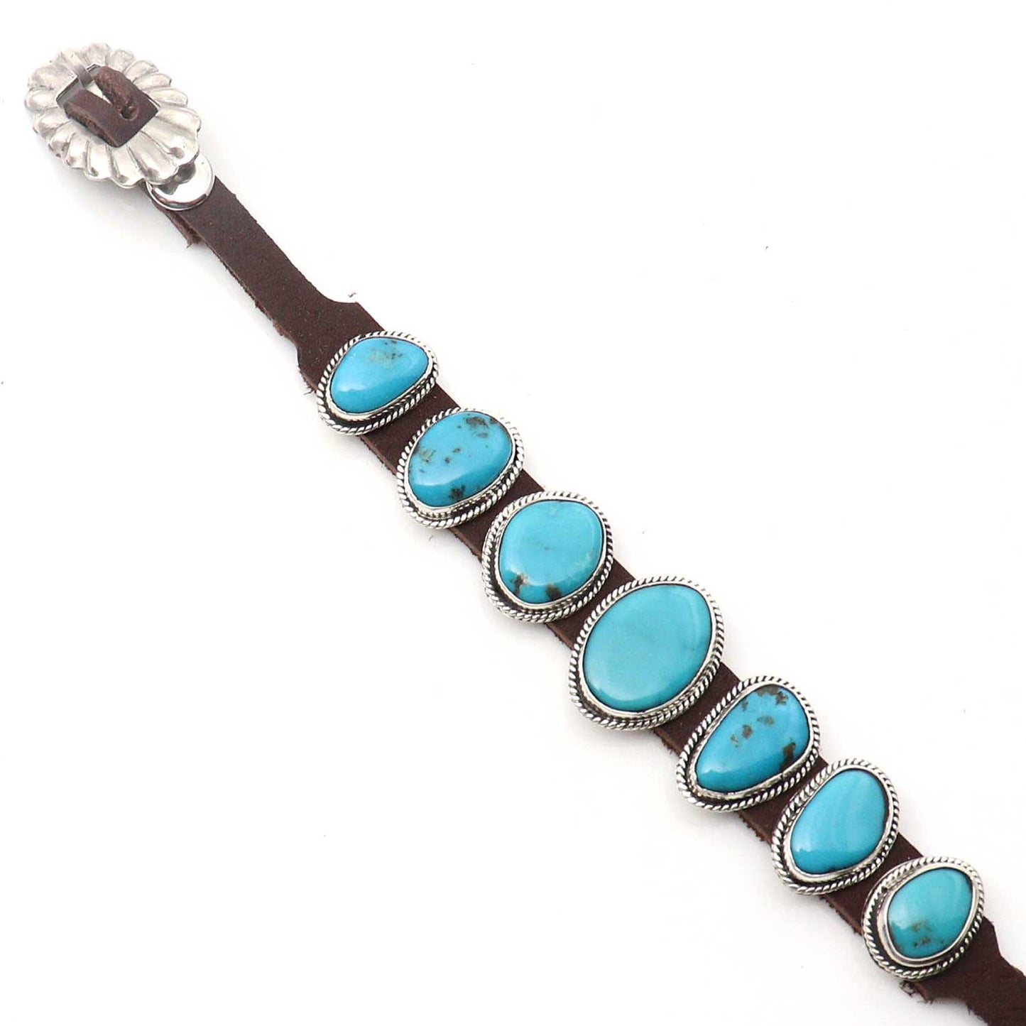 Turquoise & Leather Concho Bracelet by Bobby Willie