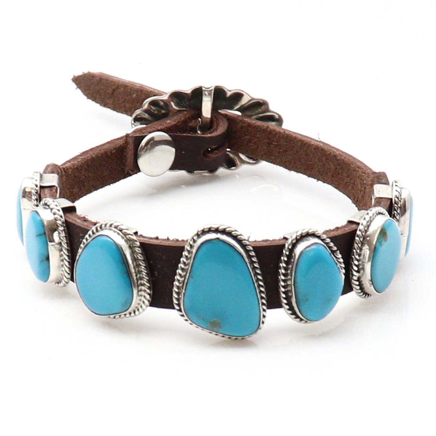Turquoise & Leather Concho Bracelet by Bobby Willie