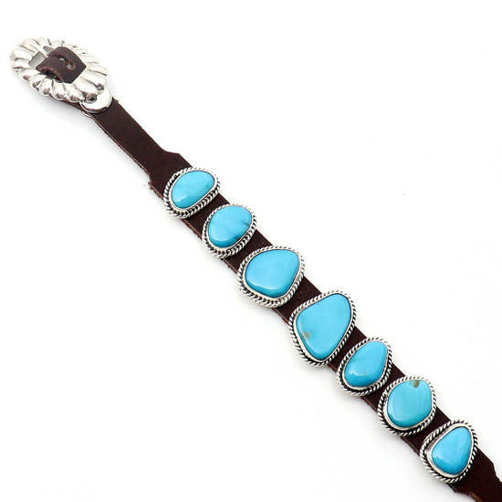 Turquoise & Leather Concho Bracelet by Bobby Willie