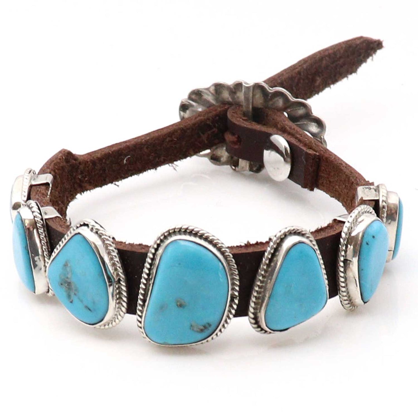 Turquoise & Leather Concho Bracelet by Bobby Willie