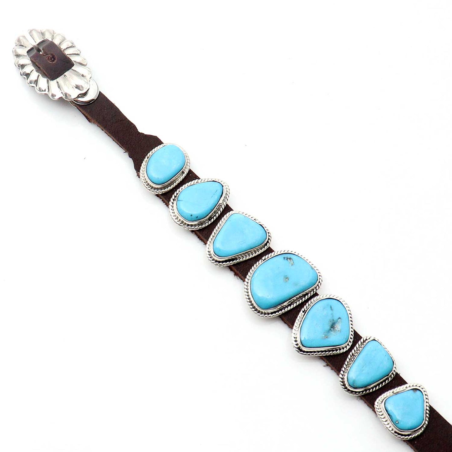 Turquoise & Leather Concho Bracelet by Bobby Willie