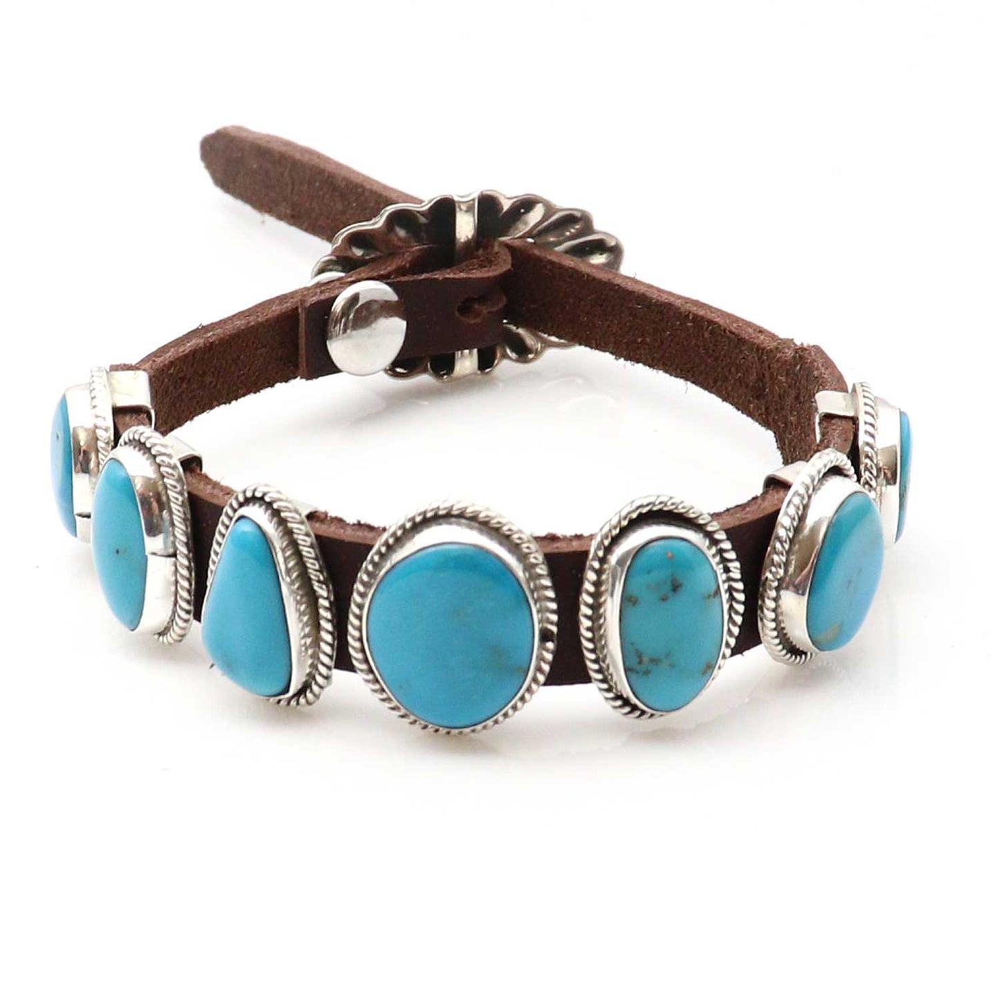 Turquoise & Leather Concho Bracelet by Martinez