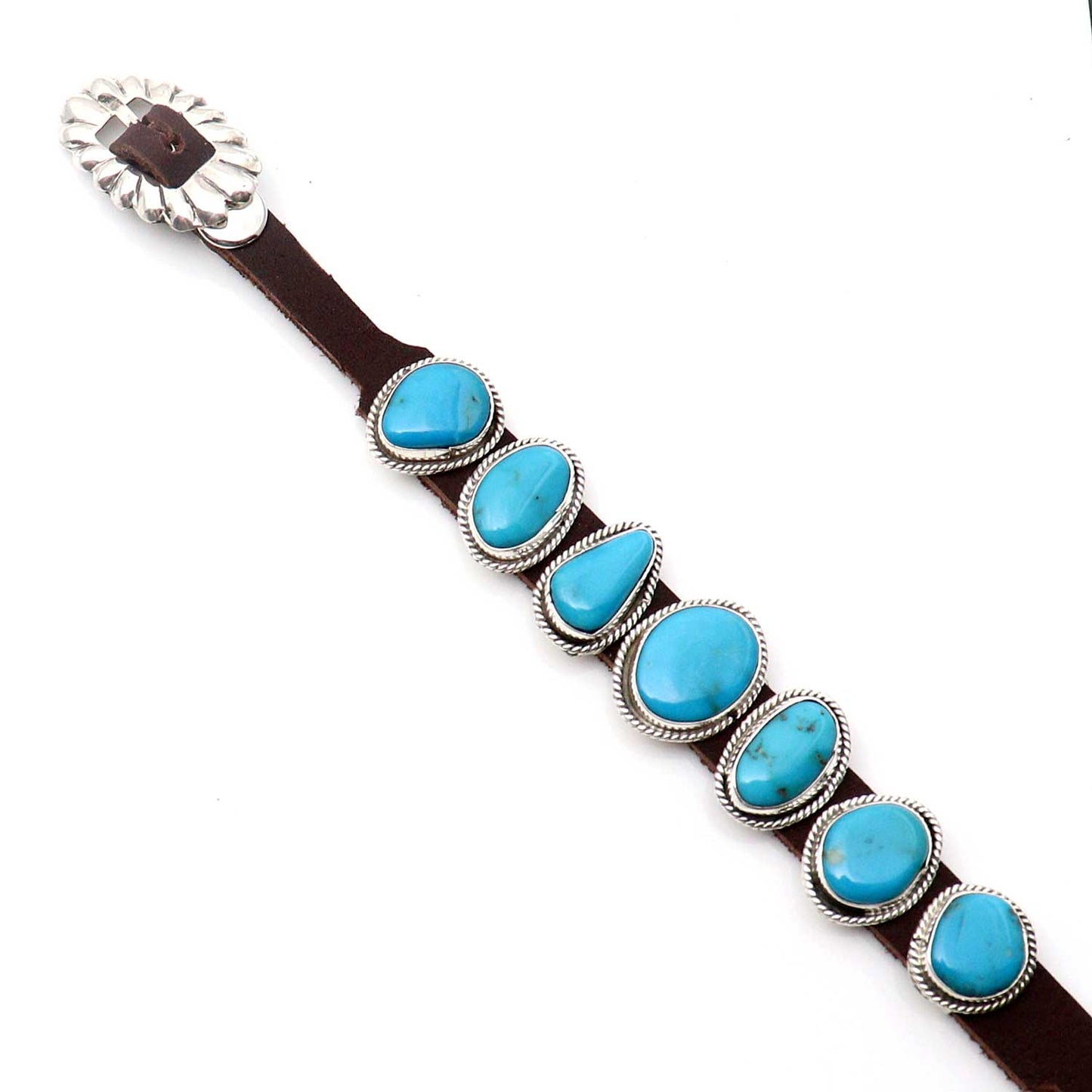 Turquoise & Leather Concho Bracelet by Martinez
