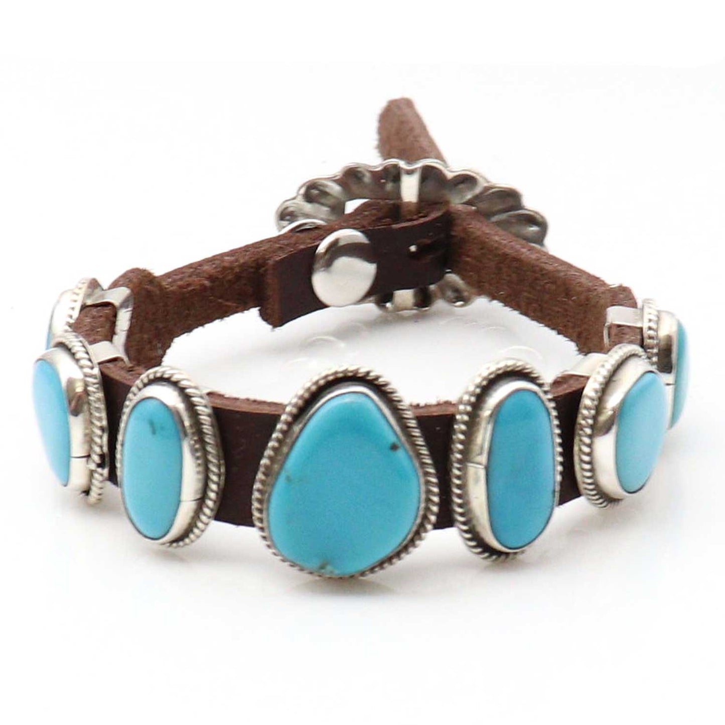 Turquoise & Leather Concho Bracelet by Martinez