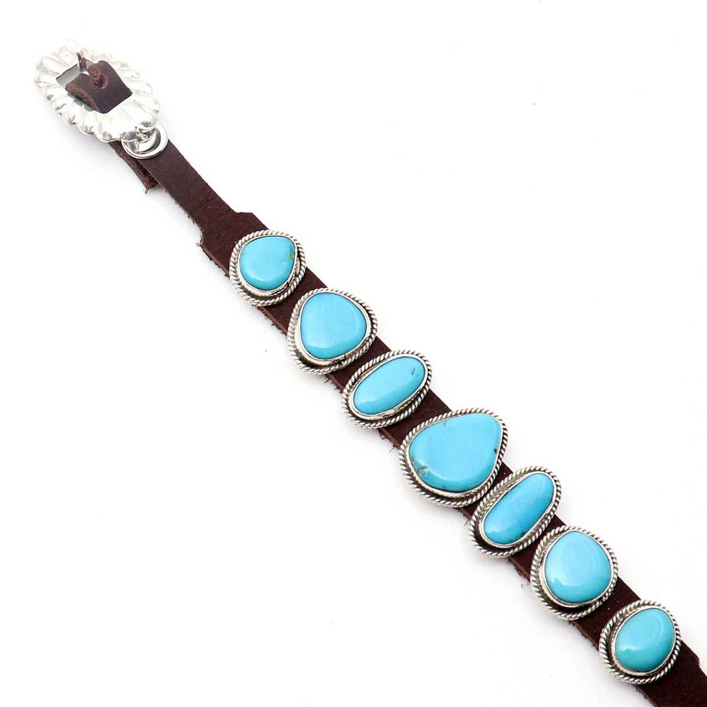 Turquoise & Leather Concho Bracelet by Martinez