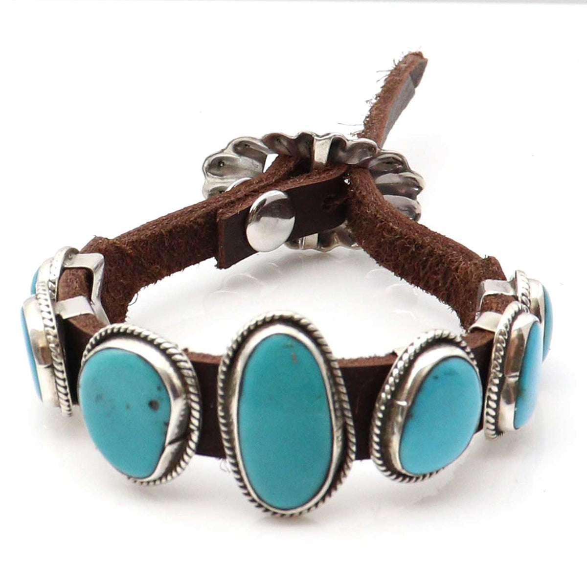 Turquoise & Leather Concho Bracelet by Martinez – Indian Traders (L7 ...