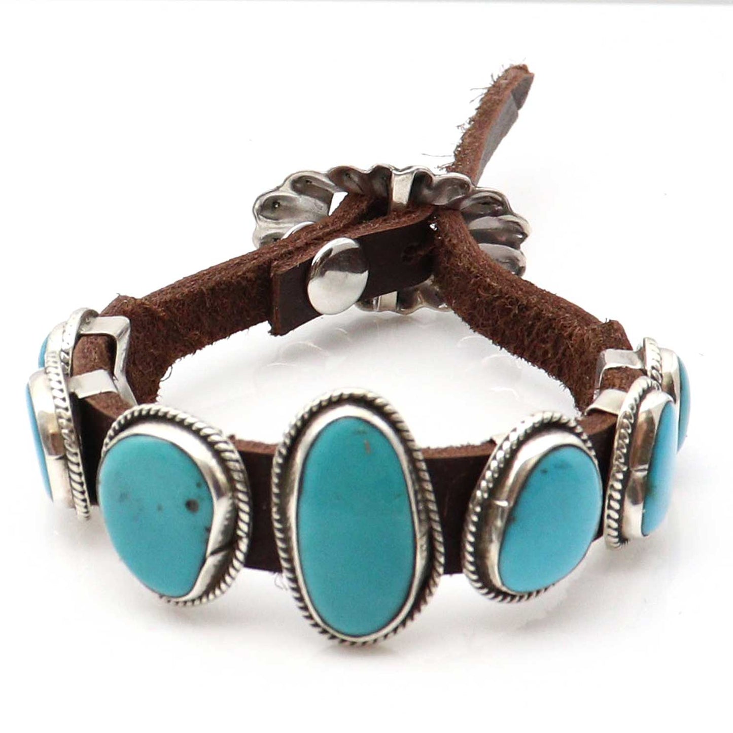 Turquoise & Leather Concho Bracelet by Martinez