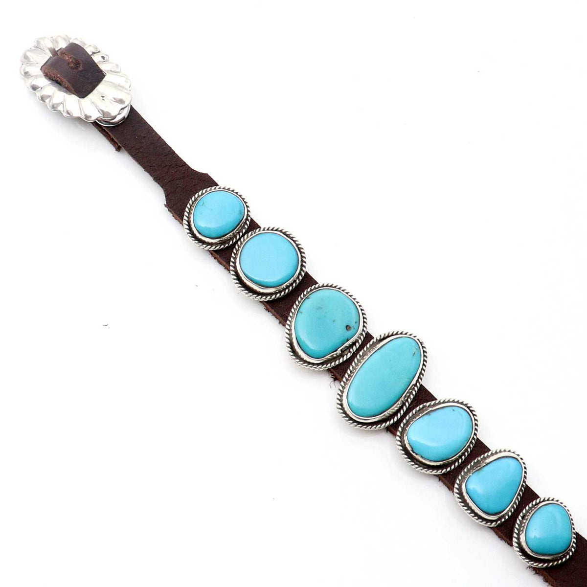 Turquoise & Leather Concho Bracelet by Martinez – Indian Traders (L7 ...