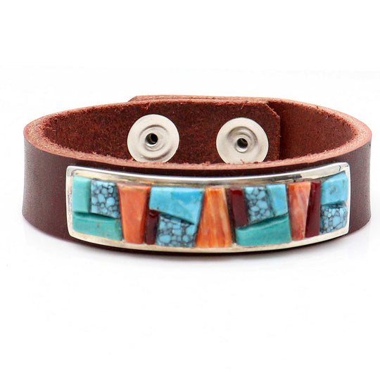 Turquoise & Spiny Oyster Inlaid Medallion Cuff by Yazzie & Peterson