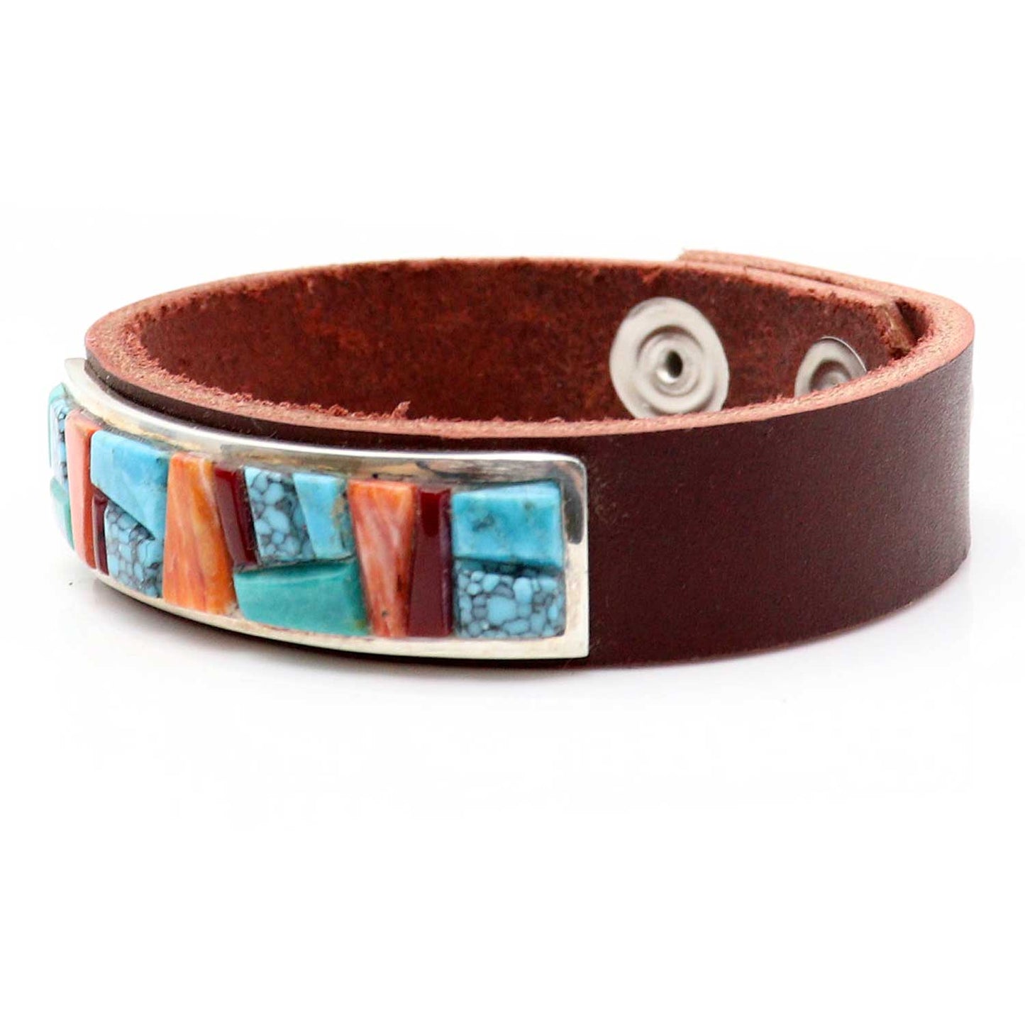 Turquoise & Spiny Oyster Inlaid Medallion Cuff by Yazzie & Peterson