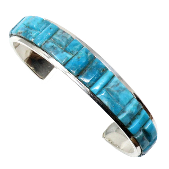 Turquoise inlay bracelet on a white background