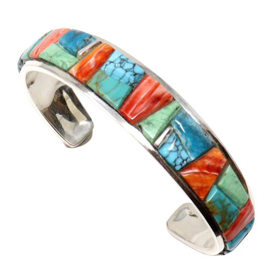 Men's Silver Multi Color Cobble Inlay Bracelet by Yazzie