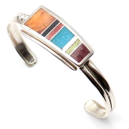 Multi Stone Inlay Silver Bracelet
