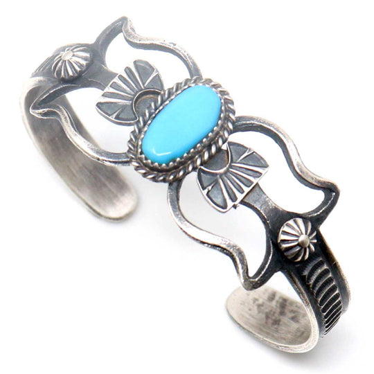 Sterling Silver Bracelet With Single Turquoise Setting by Billah