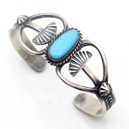 Sterling Silver Bracelet With Single Turquoise Setting by Billah