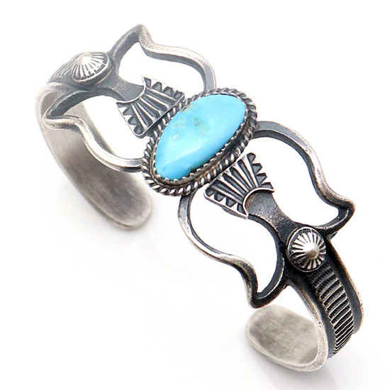 Sterling Silver Bracelet With Single Turquoise Setting by Billah