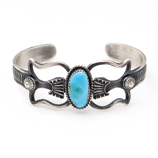 Sterling Silver Bracelet With Single Turquoise Setting by Billah