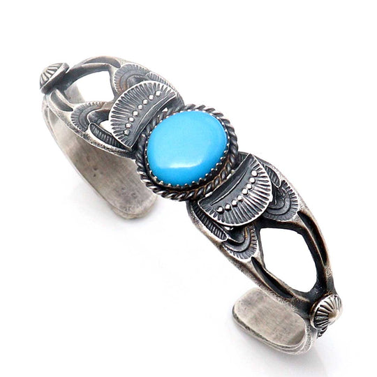Sterling Silver Bracelet With Single Turquoise Setting by Billah