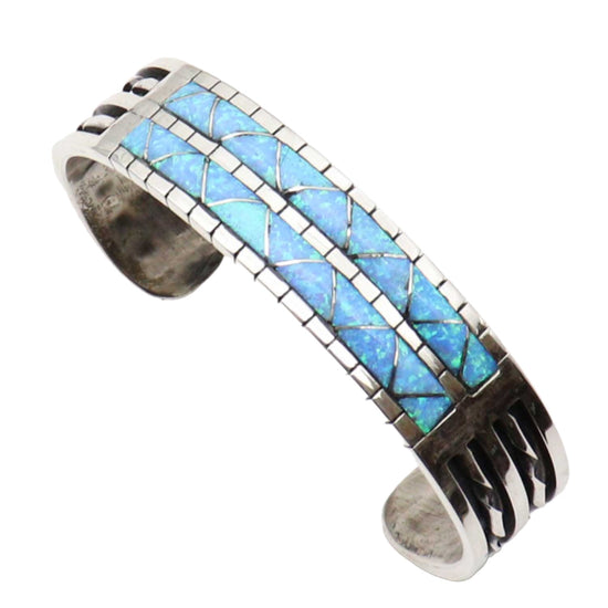 Zuni Silver Cuff With Opal Inlay by Lucio