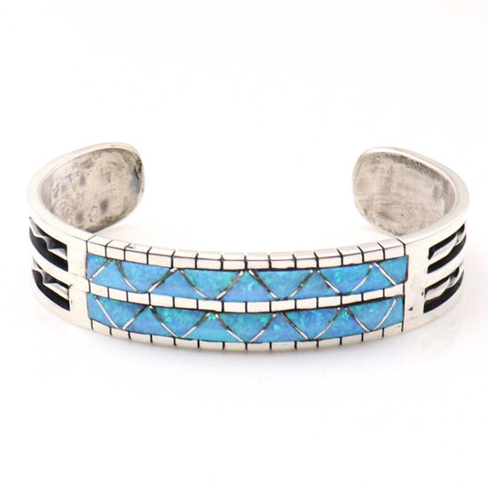 Zuni Silver Cuff With Opal Inlay by Lucio