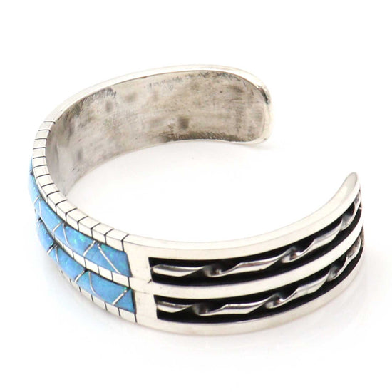 Zuni Silver Cuff With Opal Inlay by Lucio