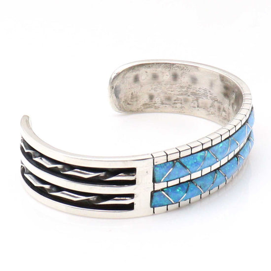 Zuni Silver Cuff With Opal Inlay by Lucio