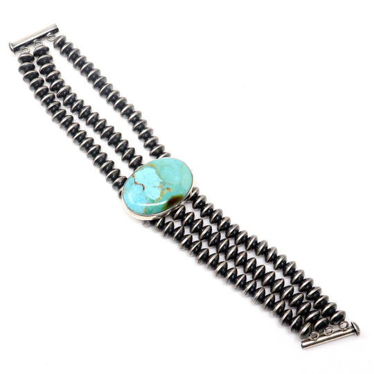 Sterling Silver Turquoise Link Bracelet- Hada Collection