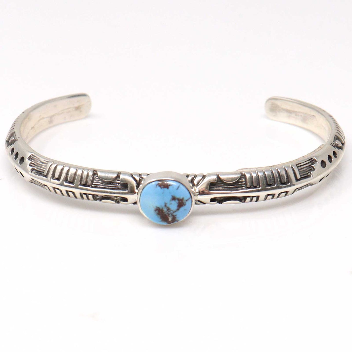 Sculpted Sterling Silver Bracelet Featuring a Single Golden Hills Stone